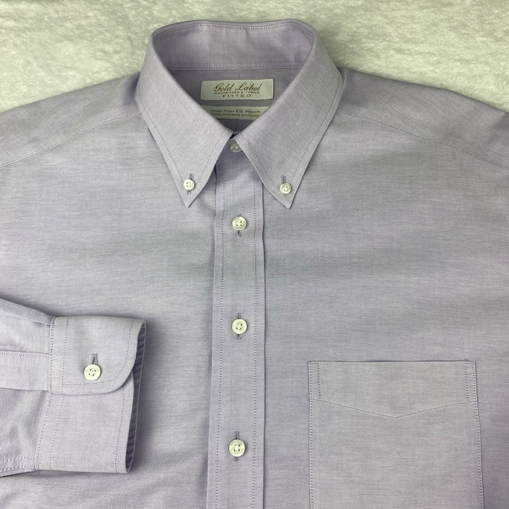 Roundtree & Yorke Gold Label Dress Shirt Mens 15.5-33 Lavender Oxford No Iron